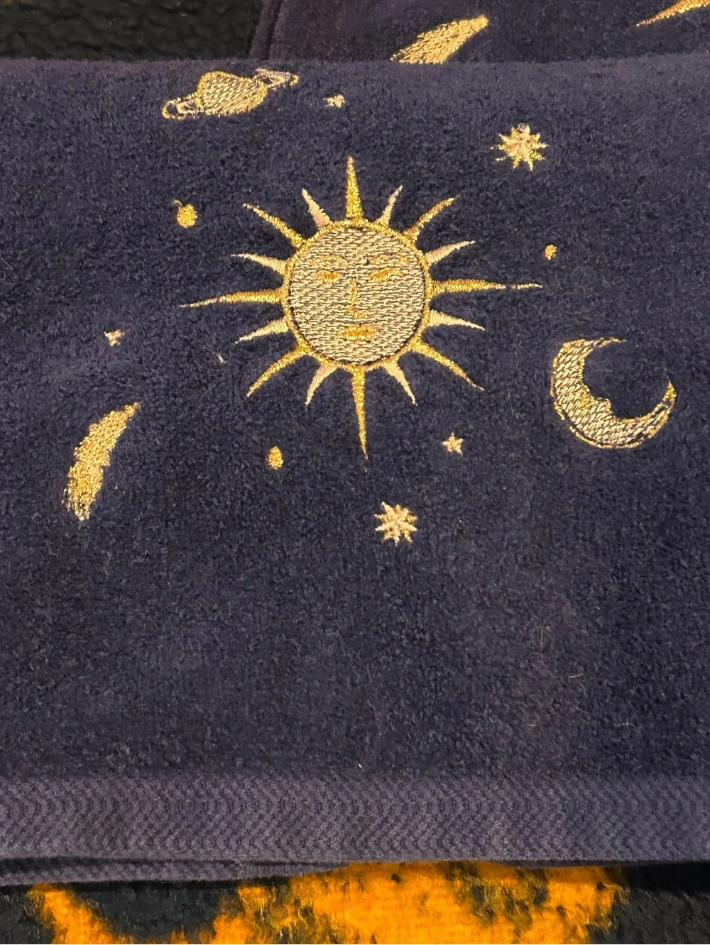 Vintage 90s Celestial Bathroom Towel 3 Piece Set Whimsigoth Sun Moon Decor USA